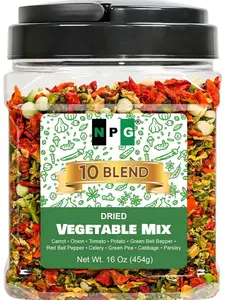 NPG Dried Vegetable Mix 16 oz (1 lb) | 10 Blend Dehydrated Vegetables for Soup, Ramen & Meal Prep | Bell Peppers, Carrots, Onions, Tomatoes, Peas & Cabbage | Camping, Backpacking & Emergency Food Supply