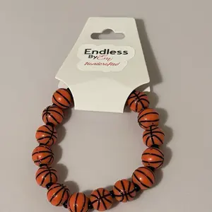 Endless Basketball Bracelet - Handcrafted Orange Beads with Black Stripes for Sports Fans