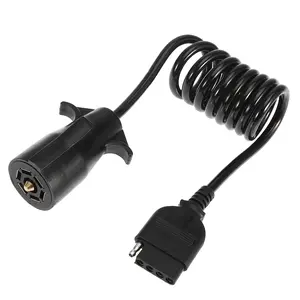 5 Foot Full Length 7 Way Round to 5 Way Pin Flat Trailer Wire Coiled Wiring Connector Adapter Plug