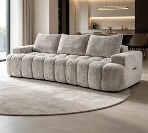100" Extra Large Curved Front Compressed 3-Seat Sectional Sofa, Cloud-Like Boucle Couch with High Resilience Foam, Easy-to-Move & Ship Modern Sofa for Living Room