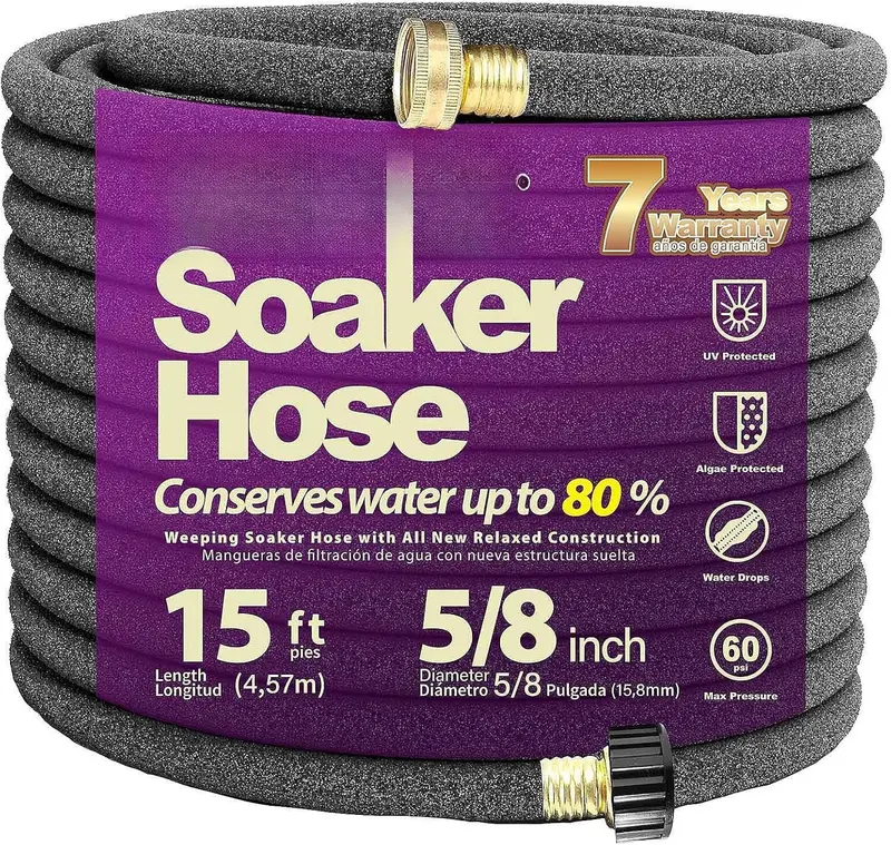 5/8" 15FT Heavy Duty Soaker Hose with Brass Connectors  Ultra-Flexible Drip Irrigation for Gardens, Lawns & Raised Beds
