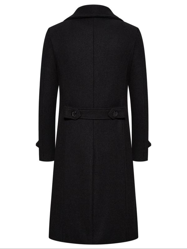 Men's Solid Double-Breasted Pocket Trench Coat Jackets, Regular Fit Casual Long Sleeve Lapel Neckline Coat for Fall & Winter, Men's Clothes for Daily Wear