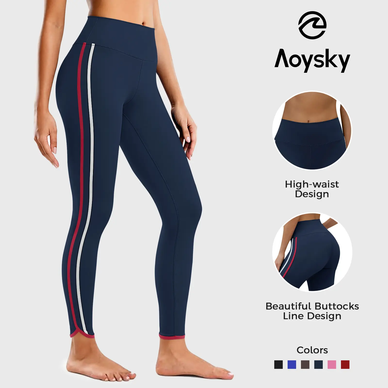 Aoysky Women's 25" CloudSoft High Waist Leggings - Side Stripes, Seamless, Stretch Skinny, Booty Lifting, Gym Athleisure Sportswear - for Yoga & Fitness, Gym Leggings