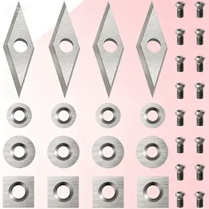 Lathe Cutting Tools Set, 32pcs Carbide Inserts for Wood Turning, Include 11 mm Square Radius, 12 mm & 8.9 mm Round, 30 x 10 mm Diamond, Screws Included