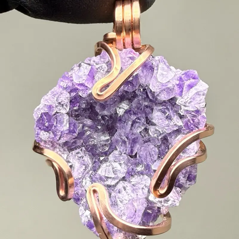 Amethyst Druzy Copper Handcrafted Wire Smith PENDANT Made in USA Birthday Engagement Wedding Anniversary