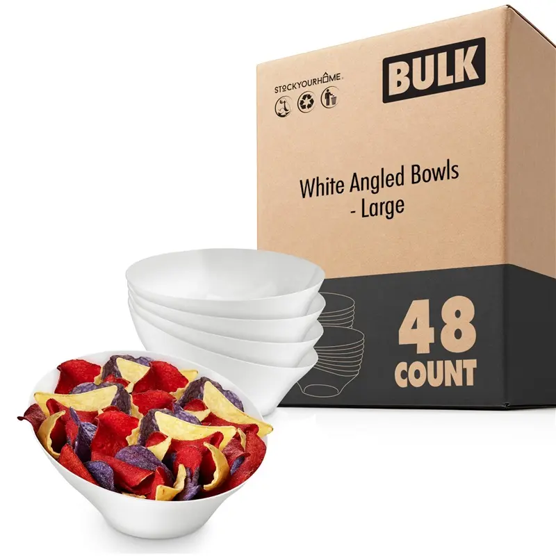 White Angled Bowls - Large (48 Pack)
