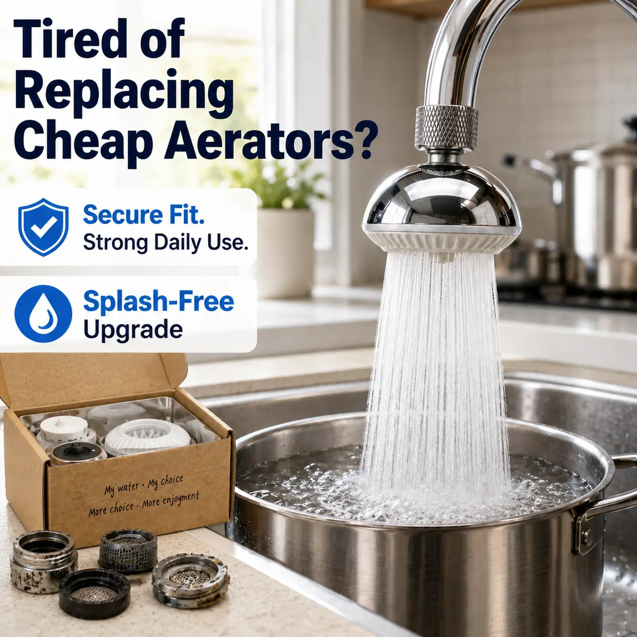 Kitchen Faucet Aerator Attachment - Durable Compact Water-Saving Tap Upgrade with Secure Fit, 360° Swivel Head for Better Sink Coverage, All-Angle Control, Easy Maintenance, Reduce Splash and Counter Mess, Designed For Daily Kitchen Use, Secure Threaded