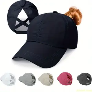 1pc Unisex Baseball Cap with Ponytail Hole - Breathable, Quick-Dry Mesh Hat for Men And Women, Adjustable Fit, Perfect for Running And Casual Wear. Fabric