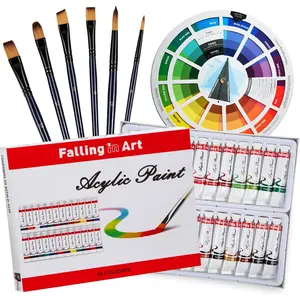 Falling in Art Acrylic Paint Set, Canvas Painting Kit with 24 Acrylic Paints, Nylon Brushes for Kids, Adults, Beginners, Hobbyists, Artists, 31 Pieces Set