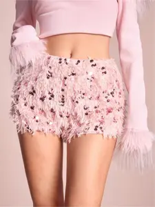 Women's Feather Sequin Mini Shorts, Party Holiday Wine Party Vacation Casual Christmas Valentine's Day Music Festival Multi-Occasion Wear