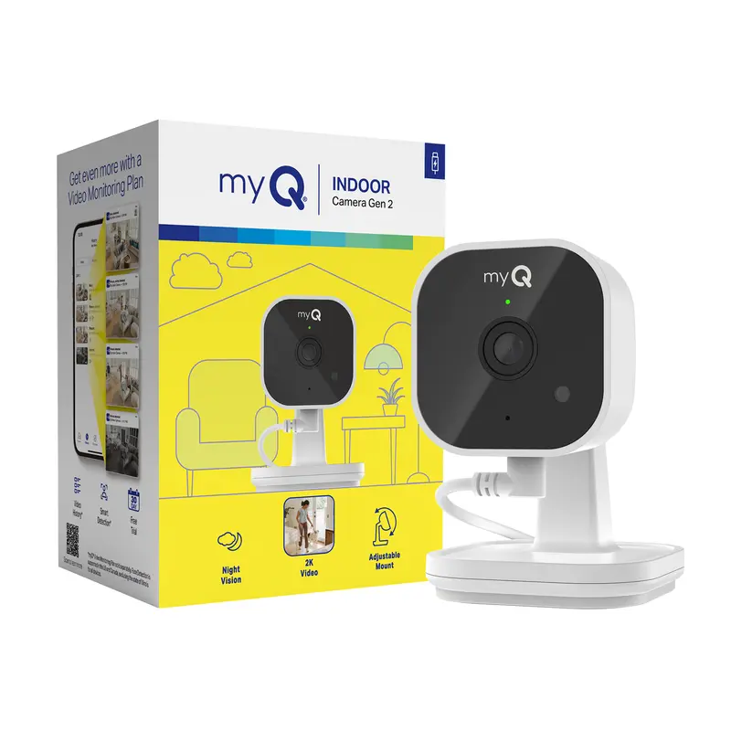 myQ Smart Indoor Security Camera – HD Video, Night Vision, Motion Detection, Wi-Fi, Two-Way Audio, Smartphone Control Lens