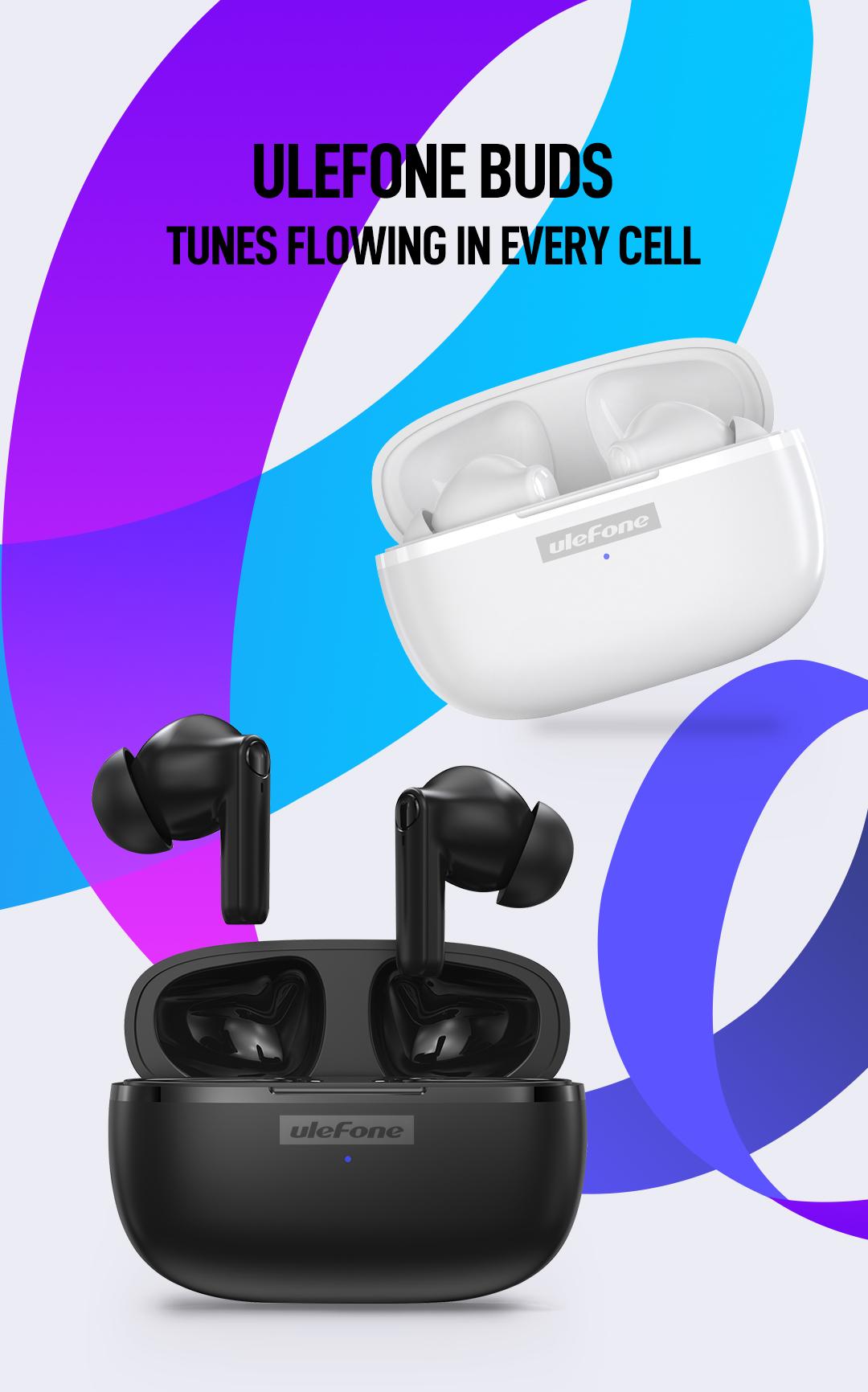 Ulefone Wireless Headphones Earbuds, in Ear Microphone, Bluetooth 5.1, Type-C Charging, Touch Control, LED Display, for iPhone/Android/iOS, Black&White