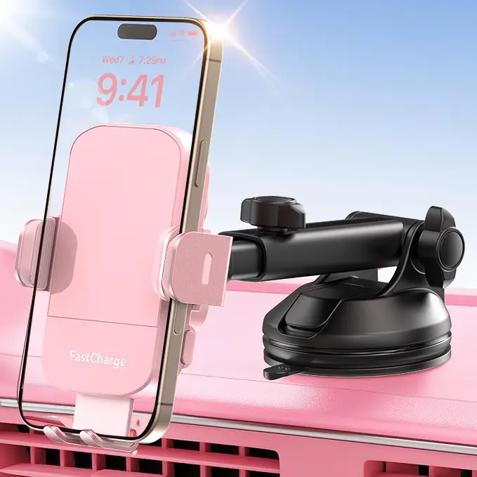 CHGEEK Car Charger Holder for Girls, 360° Rotation Auto Clamping Wireless Car Charger Mount for Smartphones and Cellphones,Pink