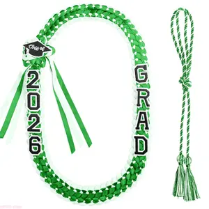 2026 Graduation Lei & Honor Cord Set, Handmade Braided Ribbon Lei with Grad Charms, Hawaiian Style Necklace, Premium Keepsake Gift for High School & College Graduates