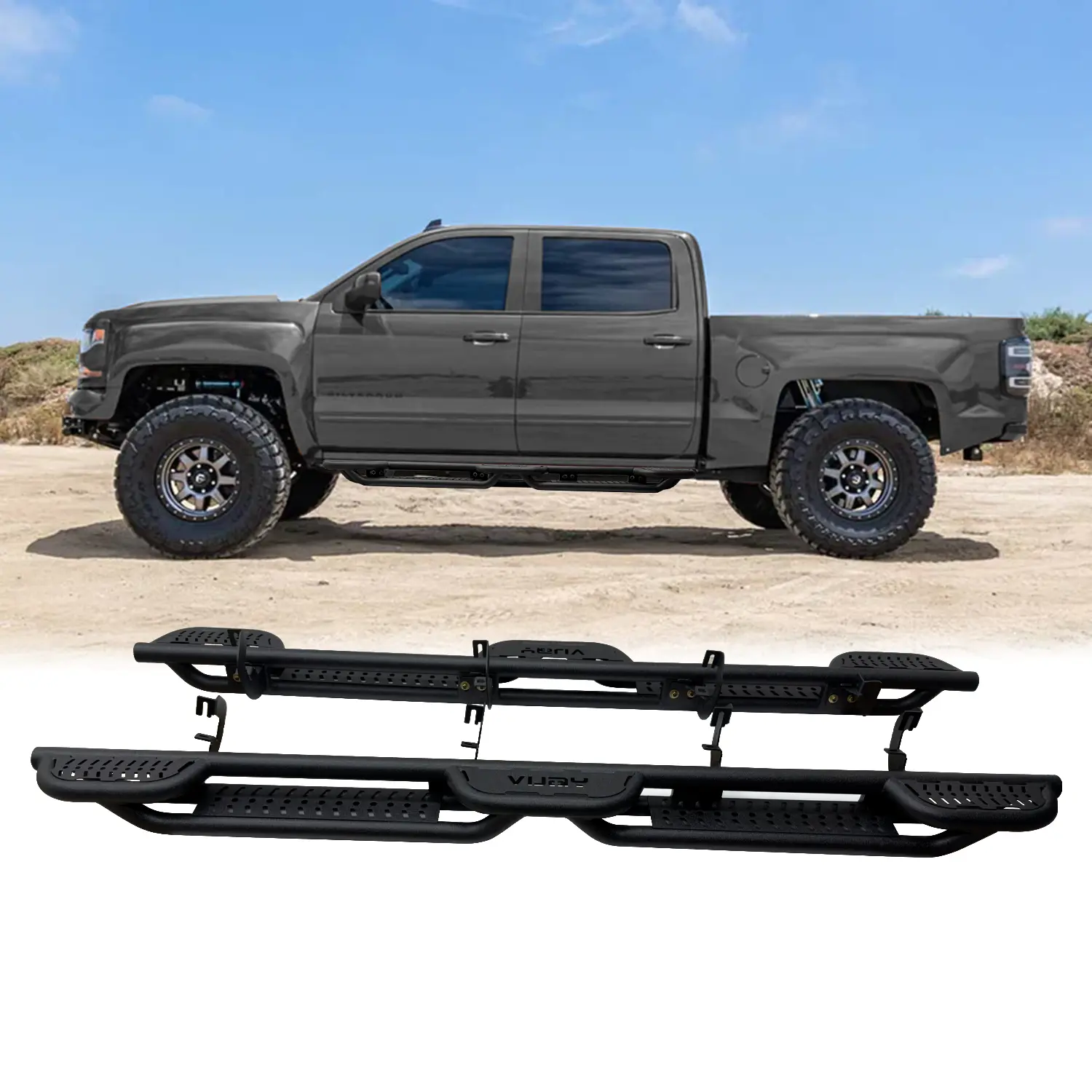Vijay Steel Running Boards for 2007-2018 Chevy Silverado 1500/2500HD/3500HD & GMC Sierra 1500/2500HD/3500HD Crew Cab 4-door Excl Diesel Version Side Step Rail Drop Car Accessories Stability Simple screw installation