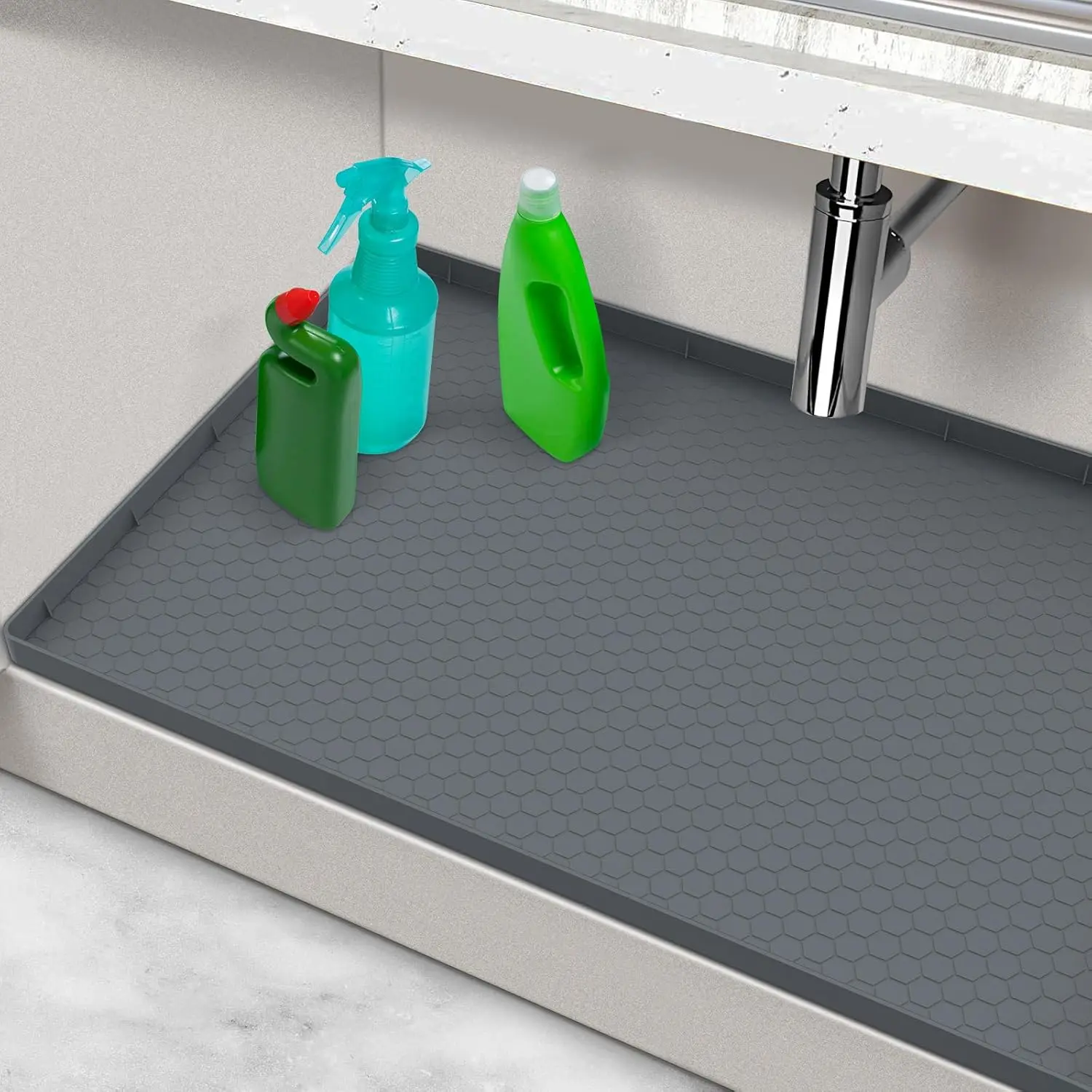 Under Sink Mats for Kitchen ,  Under Kitchen Sink Mats and Protectors for 34" x 22" Cabinets, Under Sink Tray Organizer, Shelf Liners Cabinet Liner for Kitchen and Bathroom, Gray