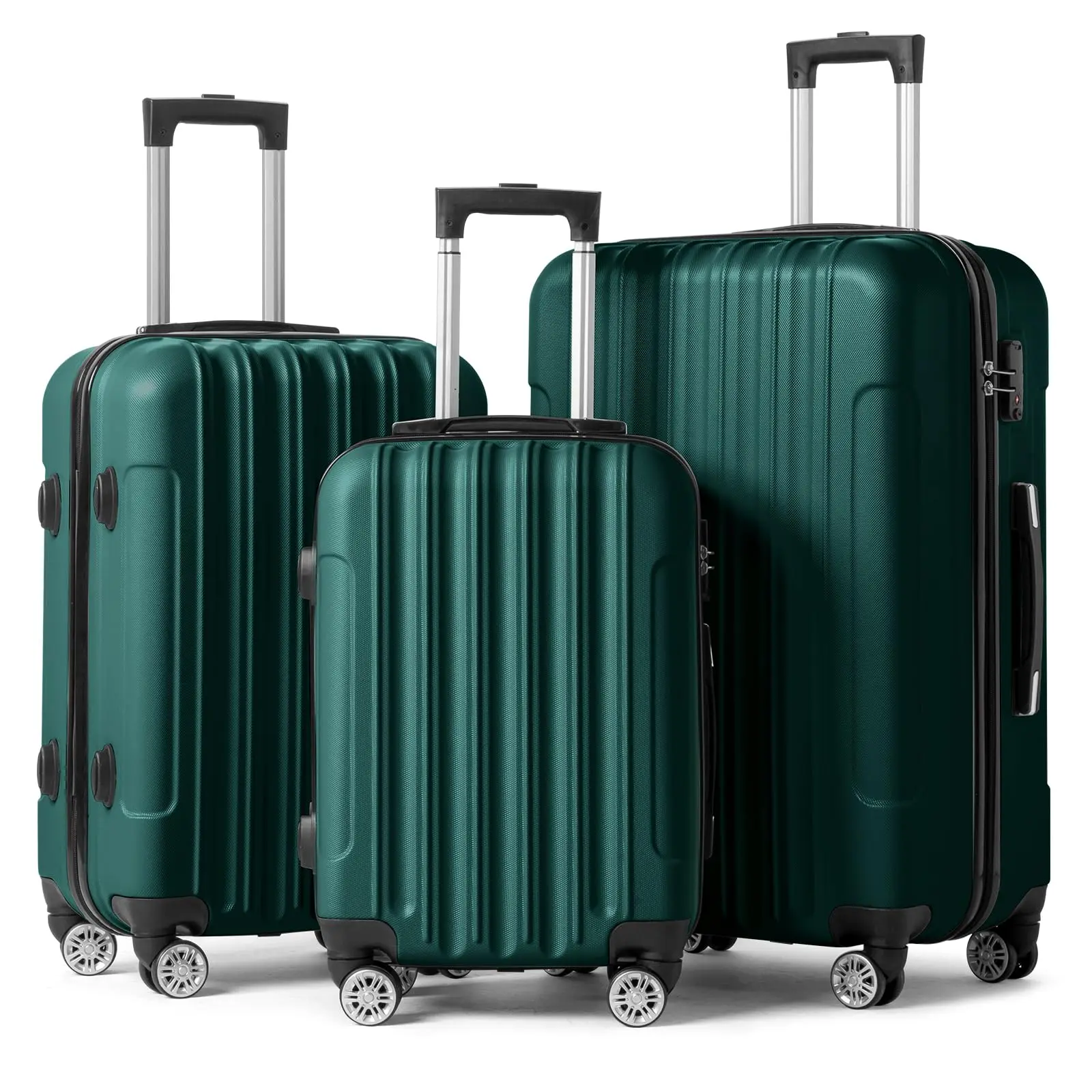 3-Piece Durable Hardside Luggage Set, 20/24/28in Spinner Wheels Carry-On Suitcases with TSA Lock, Lightweight Portable ABS Luggage for Travel, Business - Dark Green, Durable Luggage