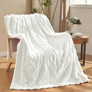 White Fleece Blanket for Couch - Super Soft Cozy Luxury Throw Blankets for Women, Beautiful 3D Jacquard  Blanket for Girls, 50 x 60 Inches