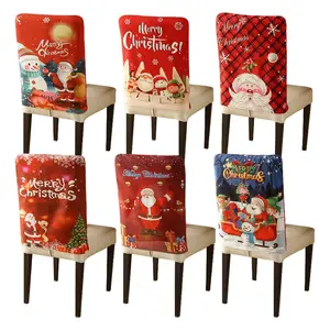 Cross-Border Non-Woven Christmas Chair Back Cover New Christmas Cartoon Print Dining Chair Cover Decorative Atmosphere Chair Cover Wholesale