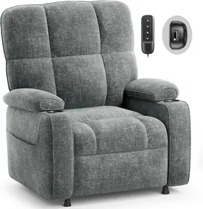 AMADA HOMEFURNISHING Power Recliner Chair for Adults, Infinite Adjustable Chenille Electric Recliner with Cup Holder, Remote, USB Port, Side Pockets & Thick Seat Cushion, for Living Room & Bedroom