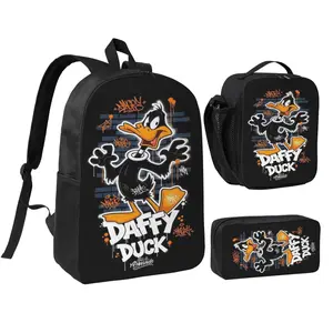 Spacious Daffy duck Backpack 3pcs Set Daffy duck plush Daily School Backpack with Insulated Lunch Bag & Pencil Pouch Practical Trendy Daffy Bag Birthday & Back to School Gifts
