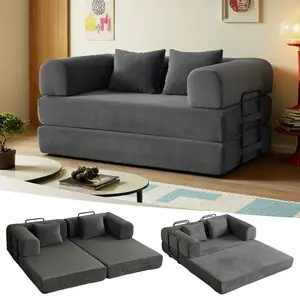 59" Cloud Boneless Convertible Sofa Bed, 4-in-1 Foldable Compressed High-Density Sponge Sofa, Corduroy Fabric 3 Seater Sleeper Couch Futon Daybed for Living Room Bedroom