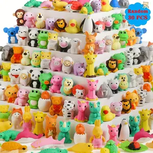 Cute Kawaii Animal Pencil Erasers - 30-piece setof non-toxic, fun erasers, featuring 30 randomsmall animal designs. Suitable for students, deskdecoration, and as stress-relieving fidget toys.