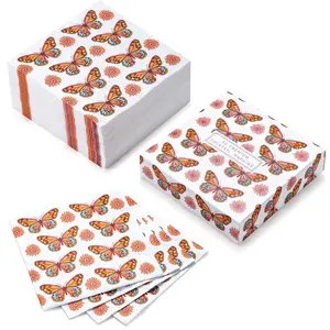 50 Sheets 3-Layer Butterfly Flower Paper Napkins, Wedding Bridal Shower Party Disposable Cocktail Napkins, 6.5x6.5 Inches