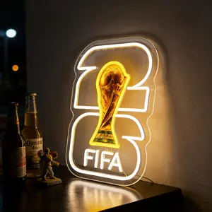 2026 World Cup Football Neon Light Wall Decor, Adjustable Brightness LED Soccer Neon Lamp, USB Powered, Ideal for Teen Boys Girls Kids Room Bedroom