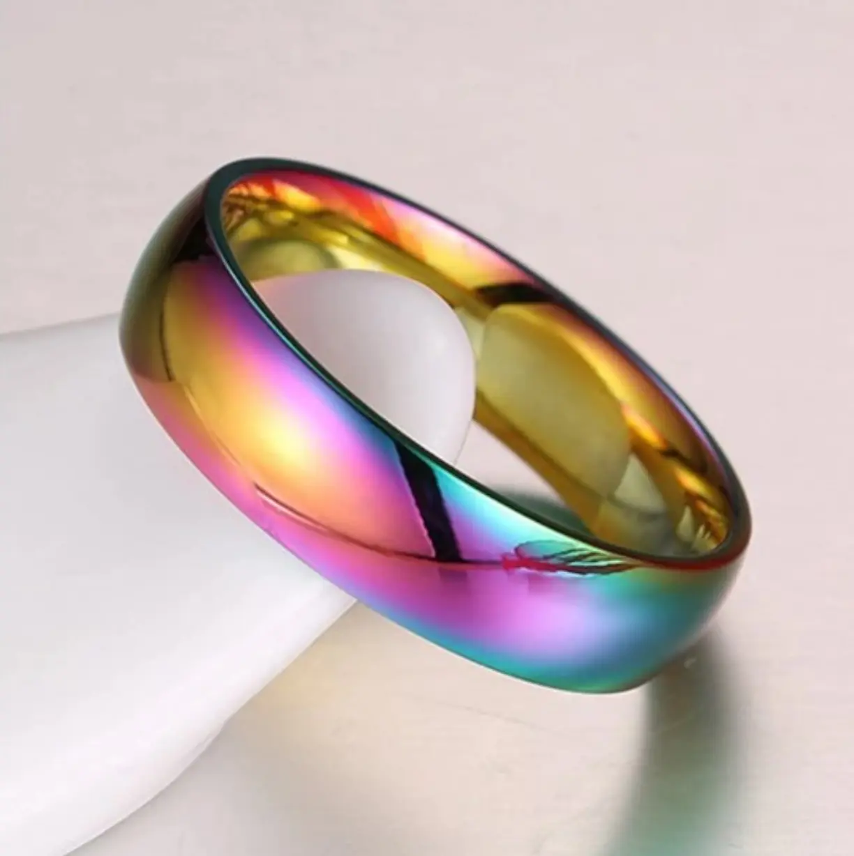 316L Stainless Steel 6mm Trendy Colorful Rainbow Ring