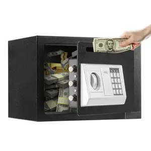 0.6 Cubic Feet Drop Safe With Front Lock Slot, Password Lock, And Turn Knob, Black Metal Security Safe For Home Or Office Use, Compact Safe Box For Documents, Jewelry, Cash, And Small Valuables