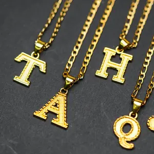 Retro 18k Gold Plated 26 Letters Capital Monogram Pendant Necklace ,Simple Design Jewelry for Women and Man, Stainless Steel Alphabet Necklace-Unisex Jewelry Gift for Casual Styles on Everyday/Party,Ideal Brithday Gift for Her/Him