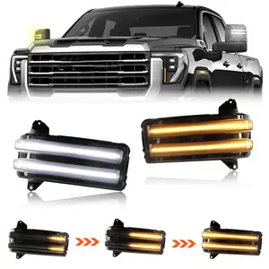 Smoke Lens LED Side Mirror Lights for 2020-2024 GMC Sierra & Chevy Silverado 2500HD/3500HD - White DRL + Sequential Amber Side Marker Turn Signals