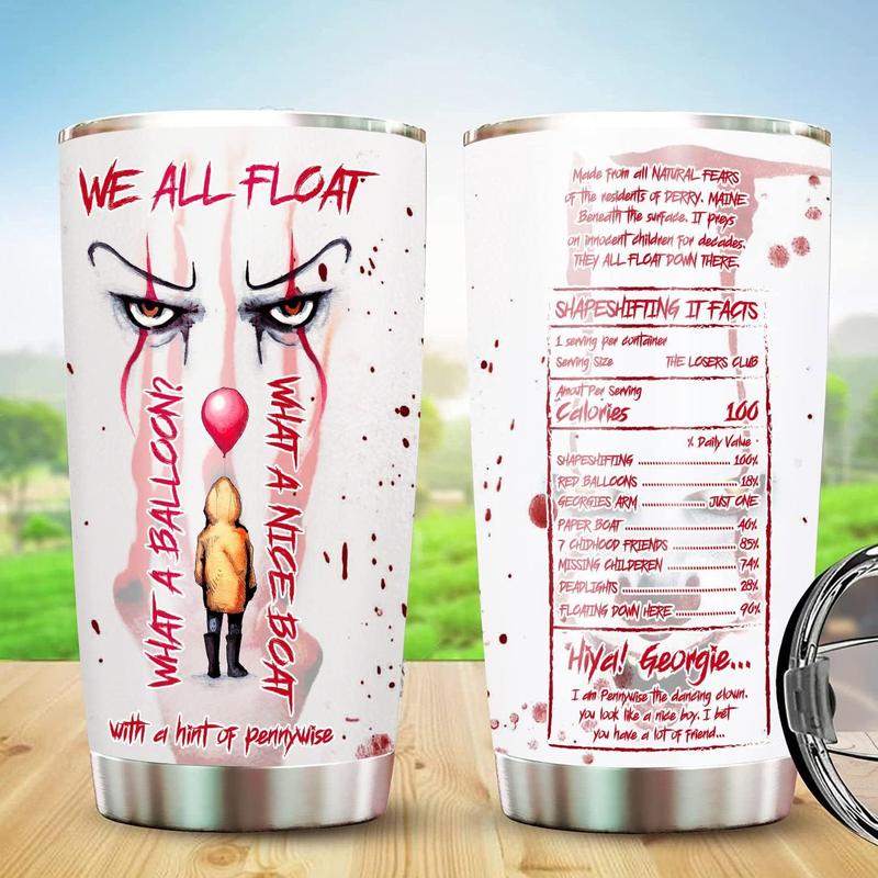 IT Pennywise Horror Collection - 20oz Stainless Steel Tumbler - We All Float Drinkware - Double Wall Vacuum Insulated with Lid - Perfect Horror Fan