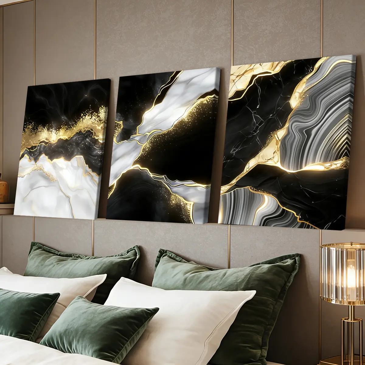 3 Counts Wooden Framed Canvas Painting, Canvas Prints, Black White Gold Abstract Marble Texture Images, Abstract Design, Poster, Gift, Home Decor, Modern Art, Artistic Indoor Decoration, Wall Art Decoration