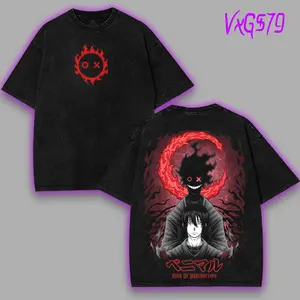 Fire Force benimaru shinmon King of destruction Anime Manga 2 sided Washed T-Shirt Menswear Soft Black 90s graphic tees streetwear apparel unisex