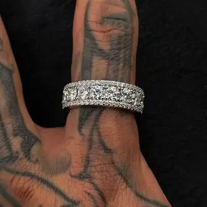 Luxurious Full Moissanite Hip-hop Trendy Personality Ring with Moissanite Jewelry,