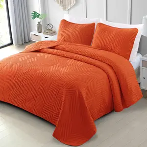 Ultrasonic King Quilt, Lightweight Burnt Orange Bedspreads Geometric Coverlet for Seasons (1 Quilt and 2 Pillow Shams)