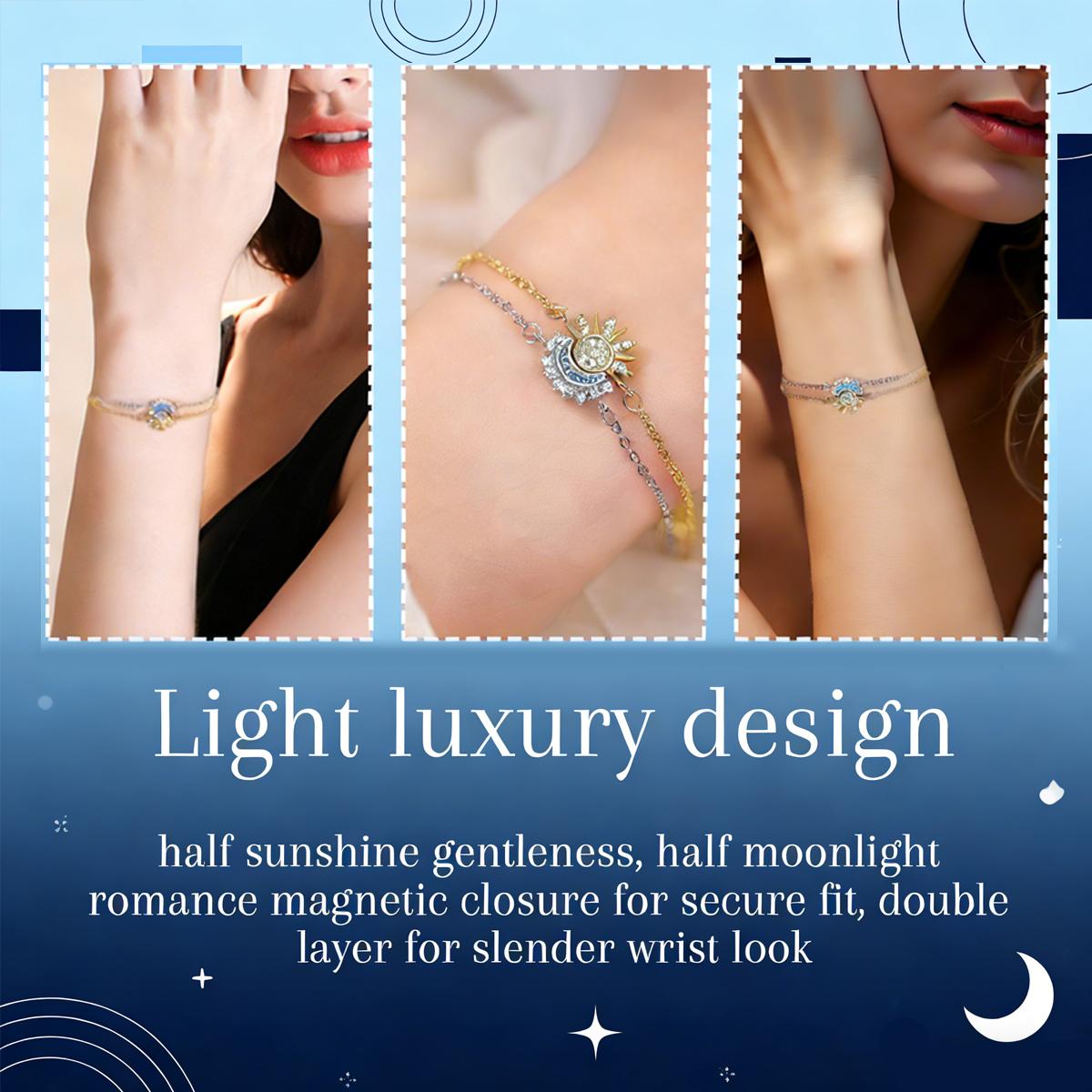 Sun and Moon Bracelets for 2 Matching Best Friend Bracelets Set Stack 14K Gold Plated Silver Charm Friendship Bracelets for Women Couples BFF Jewelry Gift