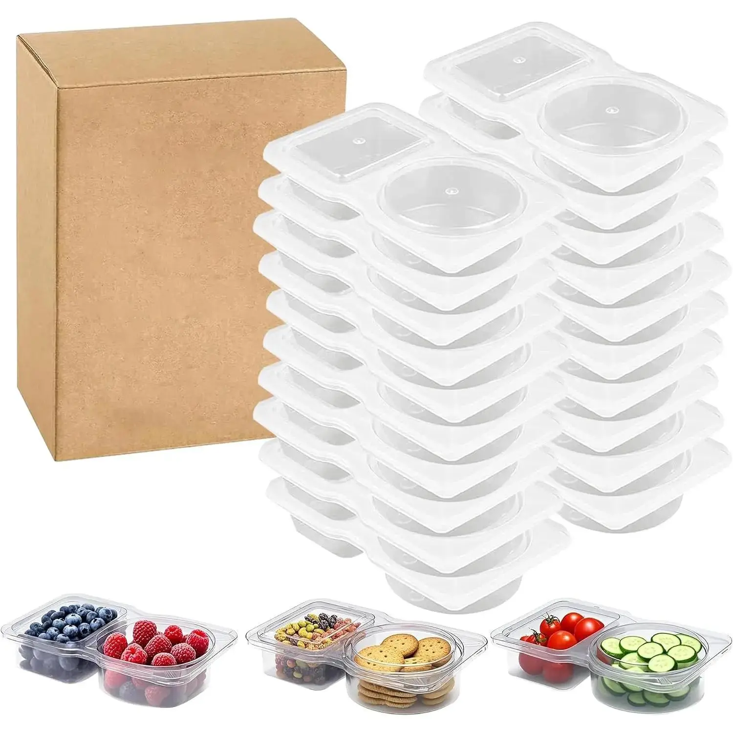 20 count Double Compartment Condiment Container With  | Plastic Deli Containers with   Snack Pack Containers for Take-out Sauces  Stackable Leakproof