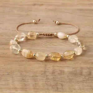 Natural Citrine Raw Beads Healing Spiritual Protection Delicate Bracelet for Women - Handmade Adjustable Bracelet