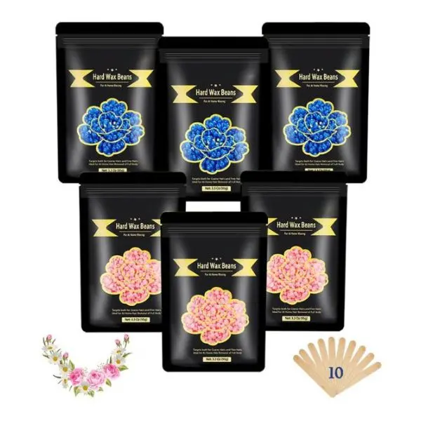 Hard Wax Beads for Hair Removal, 1.3 lb (21 oz) Wax Kit with 6 Packs & 10 Wax Spatulas, Stripless Wax Beans for Bikini, Face, Eyebrows, Legs, Arms & Body, Women & Men