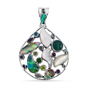 Sajen Silver Abalone Shell and Multi Gemstone 9.50 ctw Pendant without Chain in Sterling Silver Christmas Gifts