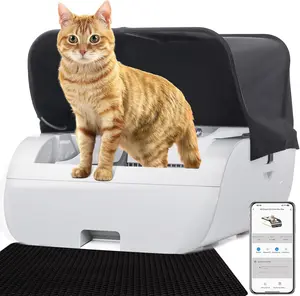 Self-Cleaning Cat Litter Box,Automatic Litter Box Self Cleaning with App & WiFi Control,Works with Clumping Litter, Anti Pinch and Odorless,Open Design for Single/Multiple Cats (Black with Tent)