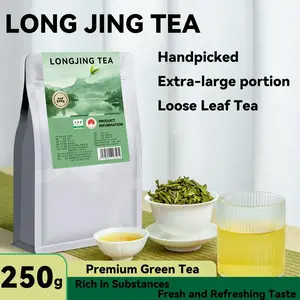 Longjing Tea - 250g Premium Loose Leaf Green Tea with Rich Soybean Aroma & Tender Buds Leaves Handpicked Extra Large Portion Natural Beverage Flavor
