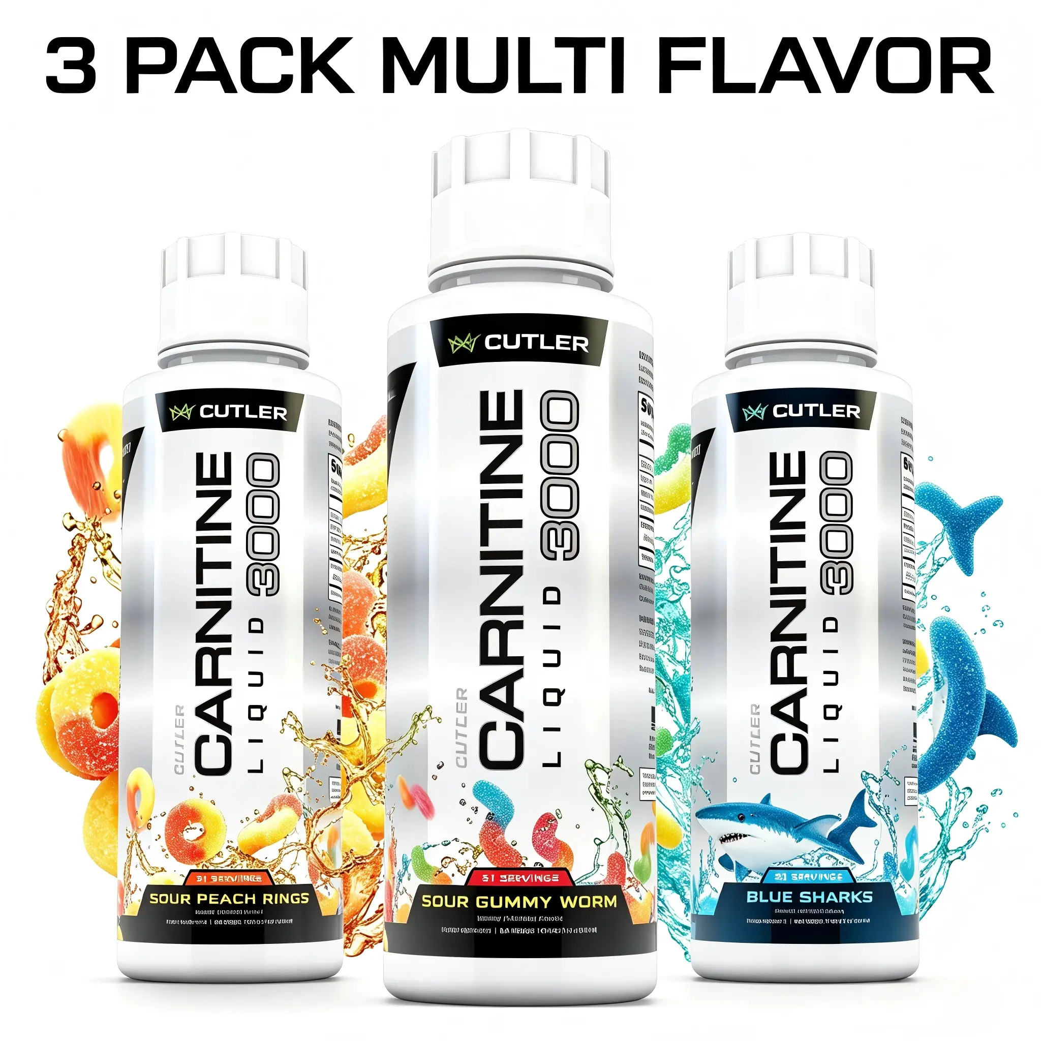Cutler Nutrition Carnitine Liquid 3000 Multi Flavor 3 Pack | Performance Energy Drink | Ready-to-Drink Fitness & Gym Beverage | US Edition