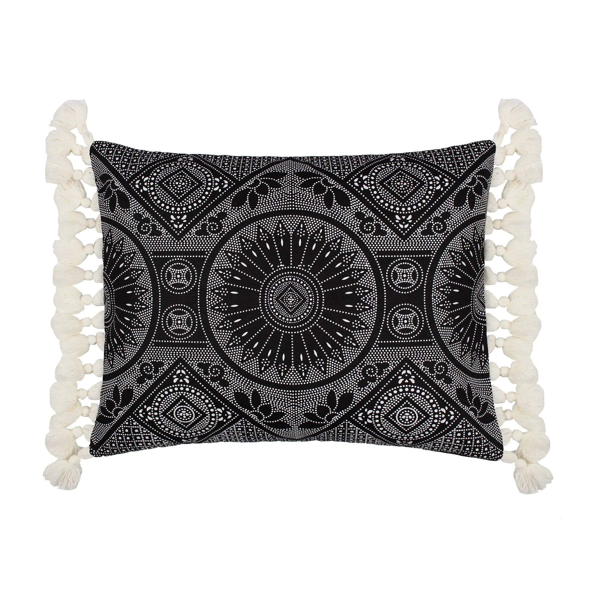 Black Crewel Stitch Tassel Pillow