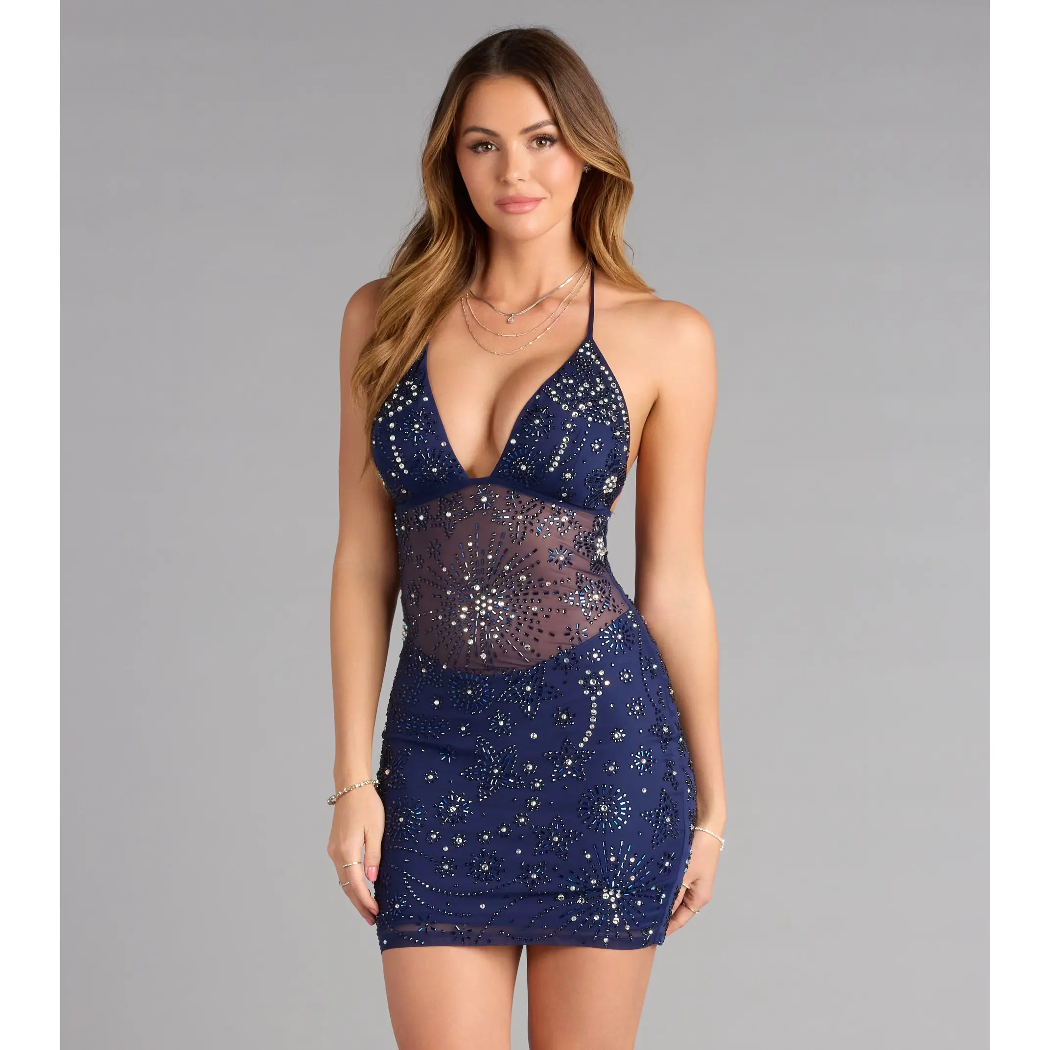 Aurelia Rhinestone Beaded Mini Dress - TikTok Shop