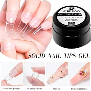 MSRUIOO 10ml Solid Nail Tips Gel, Quickly Extend Soak Off UV LED Nail Polish Gel, Long Lasting, Modeling Carve & Adhesion Rhinestone Gel for Nail Art DIY 3D Chrome Design