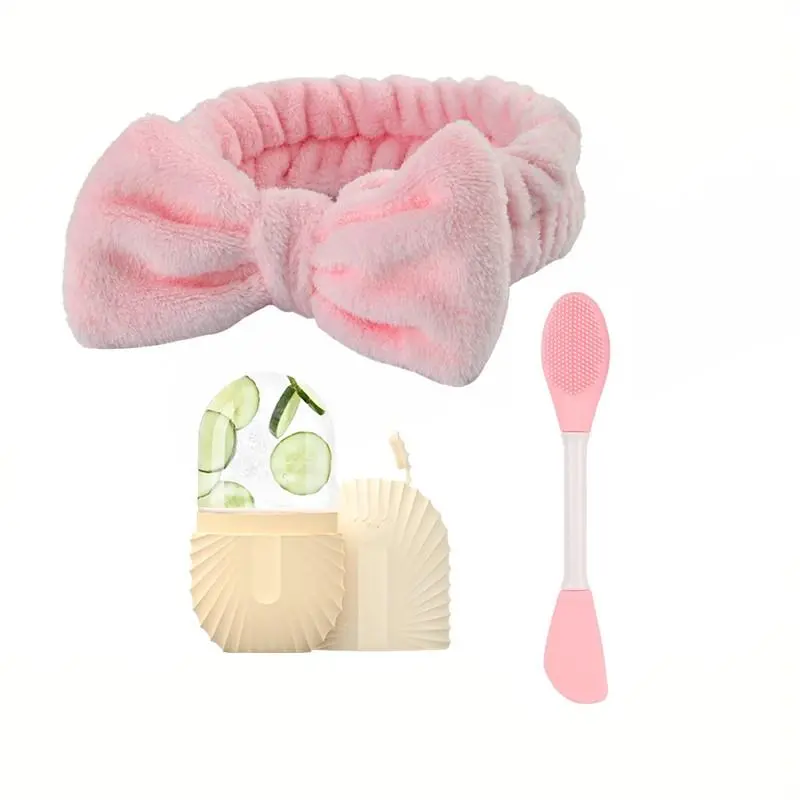 Facial Skin Care Tool Set, 3 Counts/set Face Ice Compress Roller & Hair Band & Double-ended Silicone Face Brush, Skin Care Tools for Women, Facial Cleansing Tools